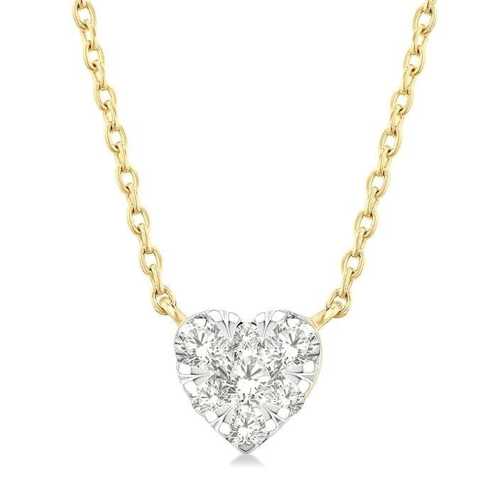 1/10 Ctw Shine Bright Petite Heart Shape Round Cut Diamond Fashion Pendant With Chain in 10K Yellow Gold