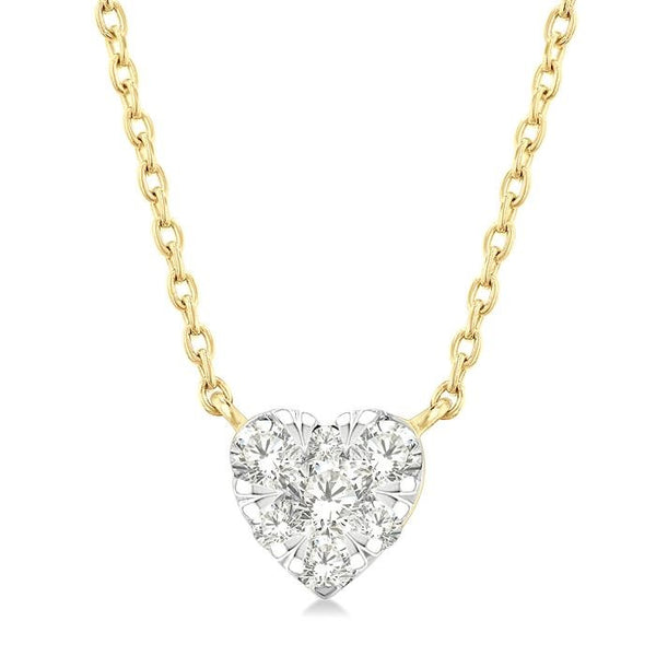 1/10 Ctw Shine Bright Petite Heart Shape Round Cut Diamond Fashion Pendant With Chain in 10K Yellow Gold