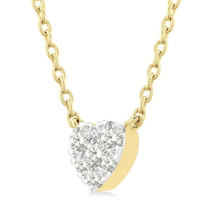 1/10 Ctw Shine Bright Petite Heart Shape Round Cut Diamond Fashion Pendant With Chain in 10K Yellow Gold
