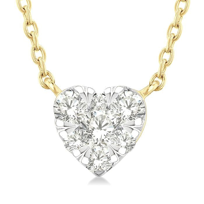 1/10 Ctw Shine Bright Petite Heart Shape Round Cut Diamond Fashion Pendant With Chain in 10K Yellow Gold