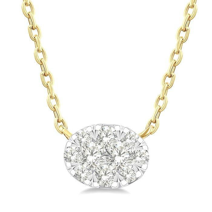 1/10 Ctw Shine Bright Petite East-West Set Oval Shape Round Cut Diamond Fashion Pendant With Chain in 10K Yellow Gold