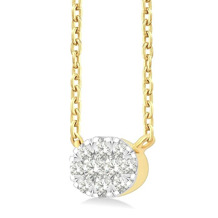 1/10 Ctw Shine Bright Petite East-West Set Oval Shape Round Cut Diamond Fashion Pendant With Chain in 10K Yellow Gold