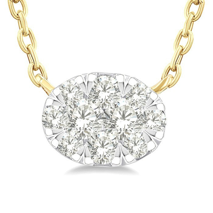 1/10 Ctw Shine Bright Petite East-West Set Oval Shape Round Cut Diamond Fashion Pendant With Chain in 10K Yellow Gold
