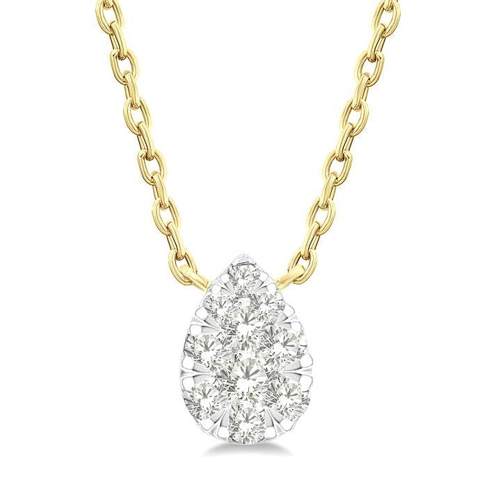 1/10 Ctw Shine Bright Petite Pear Shape Round Cut Diamond Fashion Pendant With Chain in 10K Yellow Gold