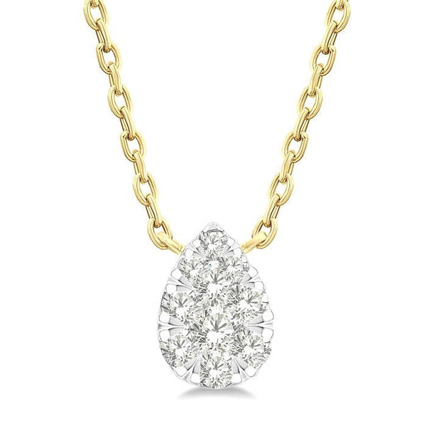 1/10 Ctw Shine Bright Petite Pear Shape Round Cut Diamond Fashion Pendant With Chain in 10K Yellow Gold