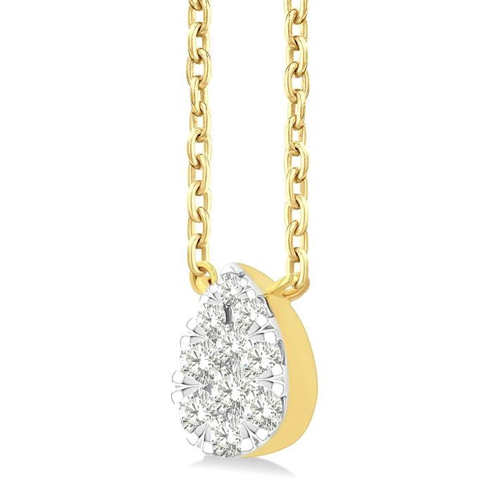 1/10 Ctw Shine Bright Petite Pear Shape Round Cut Diamond Fashion Pendant With Chain in 10K Yellow Gold