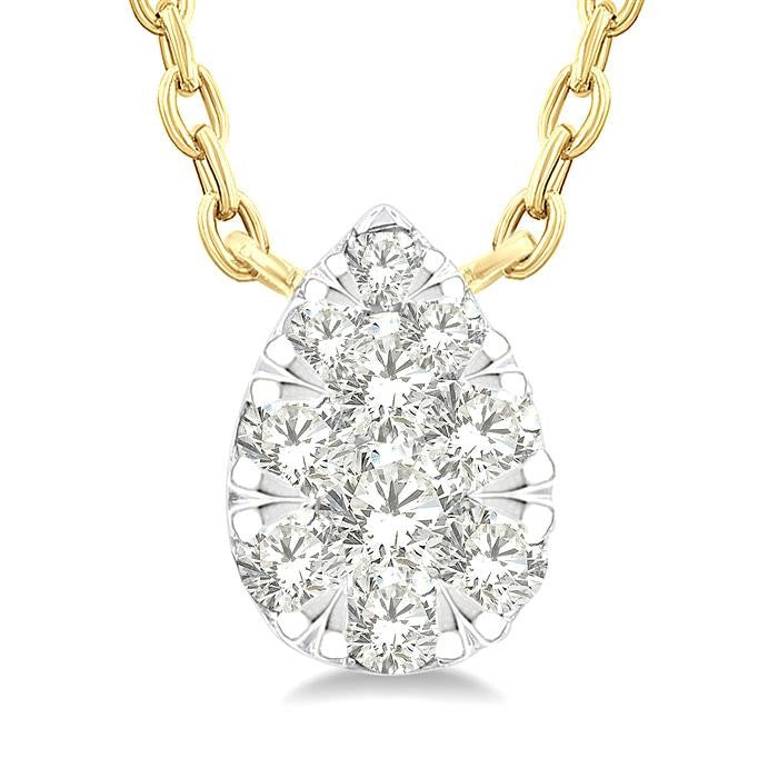 1/10 Ctw Shine Bright Petite Pear Shape Round Cut Diamond Fashion Pendant With Chain in 10K Yellow Gold