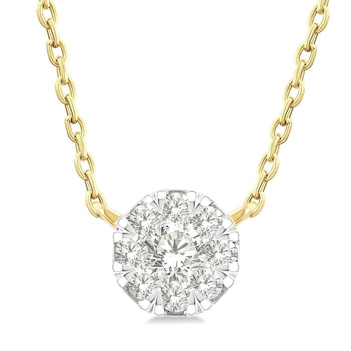 1/10 Ctw Shine Bright Petite Round Shape Round Cut Diamond Fashion Pendant With Chain in 10K Yellow Gold