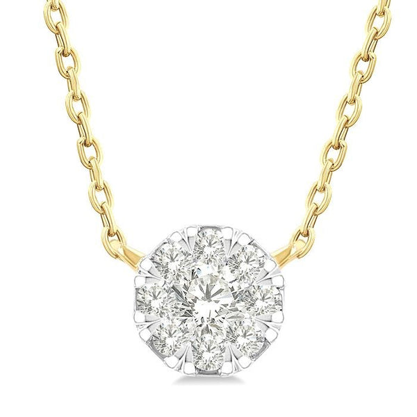 1/10 Ctw Shine Bright Petite Round Shape Round Cut Diamond Fashion Pendant With Chain in 10K Yellow Gold