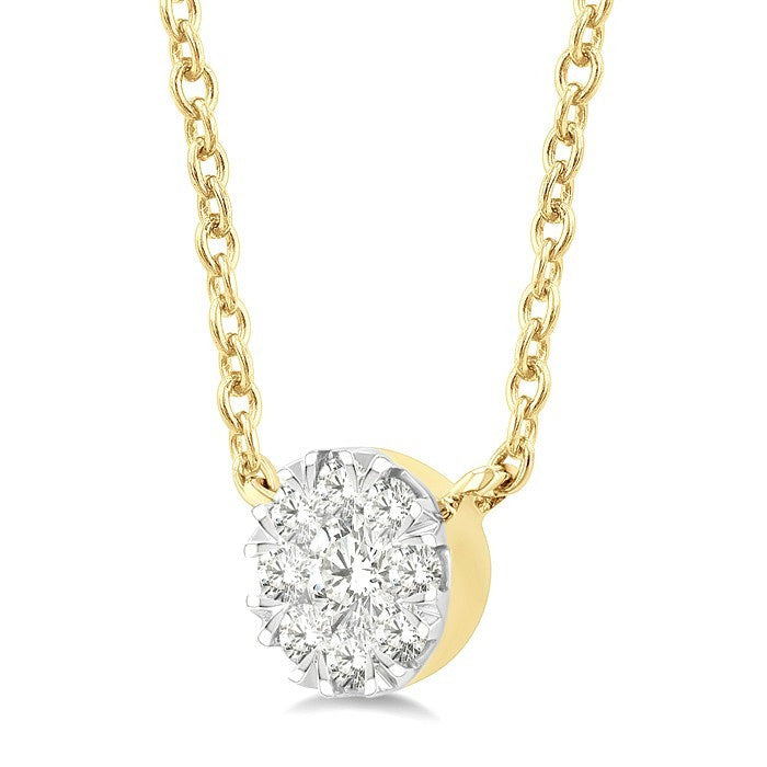1/10 Ctw Shine Bright Petite Round Shape Round Cut Diamond Fashion Pendant With Chain in 10K Yellow Gold
