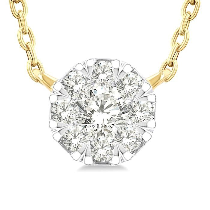 1/10 Ctw Shine Bright Petite Round Shape Round Cut Diamond Fashion Pendant With Chain in 10K Yellow Gold