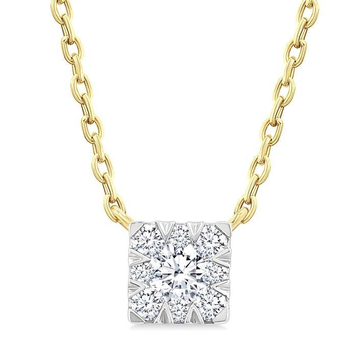 1/10 Ctw Shine Bright Petite Square Shape Round Cut Diamond Fashion Pendant With Chain in 10K Yellow Gold