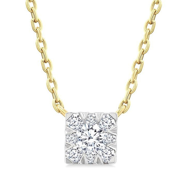 1/10 Ctw Shine Bright Petite Square Shape Round Cut Diamond Fashion Pendant With Chain in 10K Yellow Gold