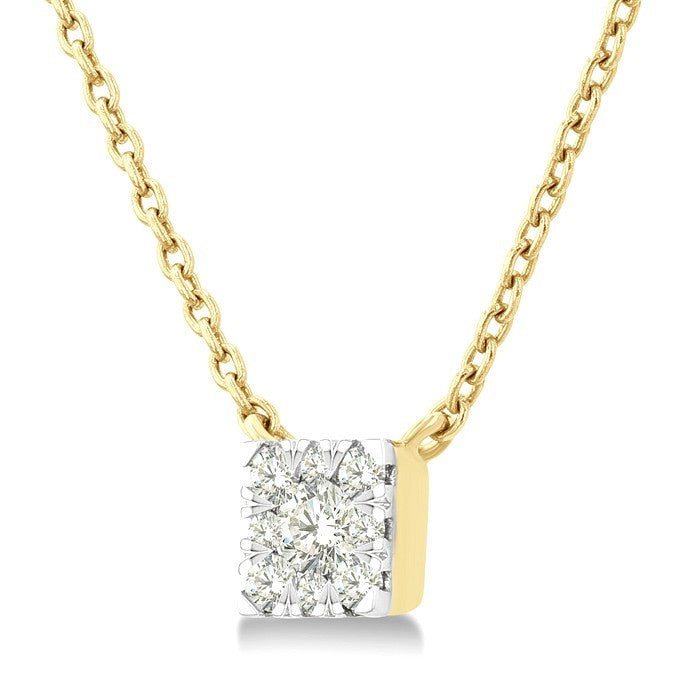 1/10 Ctw Shine Bright Petite Square Shape Round Cut Diamond Fashion Pendant With Chain in 10K Yellow Gold