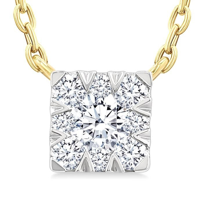 1/10 Ctw Shine Bright Petite Square Shape Round Cut Diamond Fashion Pendant With Chain in 10K Yellow Gold