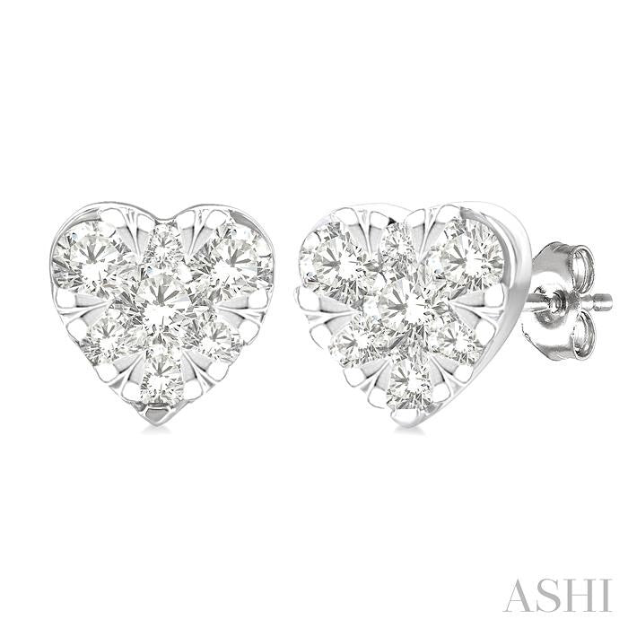 1/6 Ctw Shine Bright Petite Heart Shape Round Cut Diamond Fashion Stud Earrings in 10K Yellow and White Gold