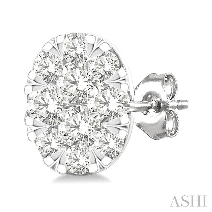 1/6 Ctw Shine Bright Petite Oval Shape Round Cut Diamond Fashion Stud Earrings in 10K Yellow and White Gold