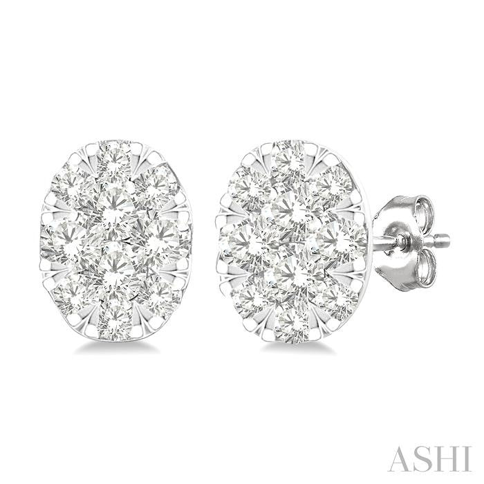 1/6 Ctw Shine Bright Petite Oval Shape Round Cut Diamond Fashion Stud Earrings in 10K Yellow and White Gold