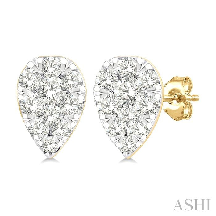 1/6 Ctw Shine Bright Petite Pear Shape Round Cut Diamond Fashion Stud Earrings in 10K Yellow Gold