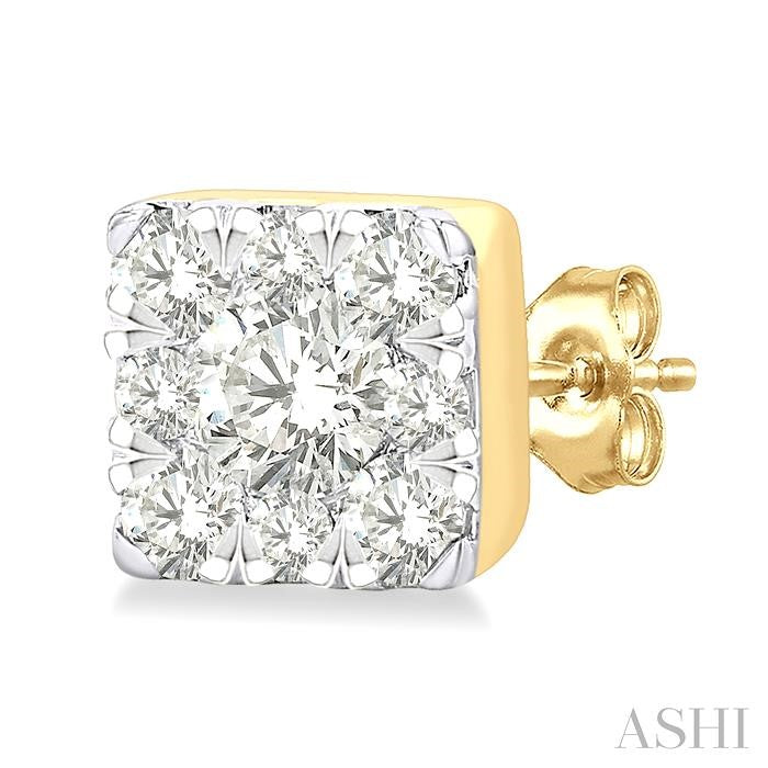 1/6 Ctw Shine Bright Petite Square Shape Round Cut Diamond Fashion Stud Earrings in 10K Yellow Gold