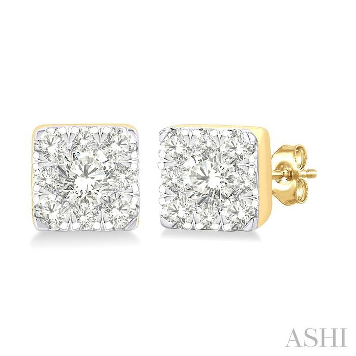 1/6 Ctw Shine Bright Petite Square Shape Round Cut Diamond Fashion Stud Earrings in 10K Yellow Gold