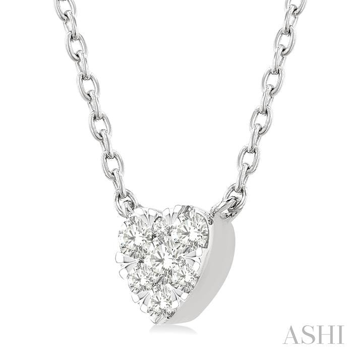 1/10 Ctw Shine Bright Petite Heart Shape Round Cut Diamond Fashion Pendant With Chain in 10K Yellow and White Gold