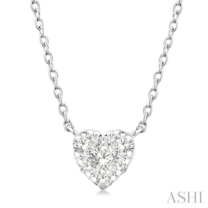 1/10 Ctw Shine Bright Petite Heart Shape Round Cut Diamond Fashion Pendant With Chain in 10K Yellow and White Gold