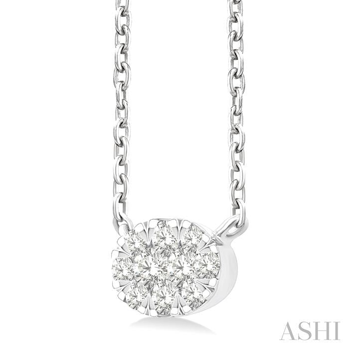 1/10 Ctw Shine Bright Petite East-West Set Oval Shape Round Cut Diamond Fashion Pendant With Chain in 10K Yellow and White Gold