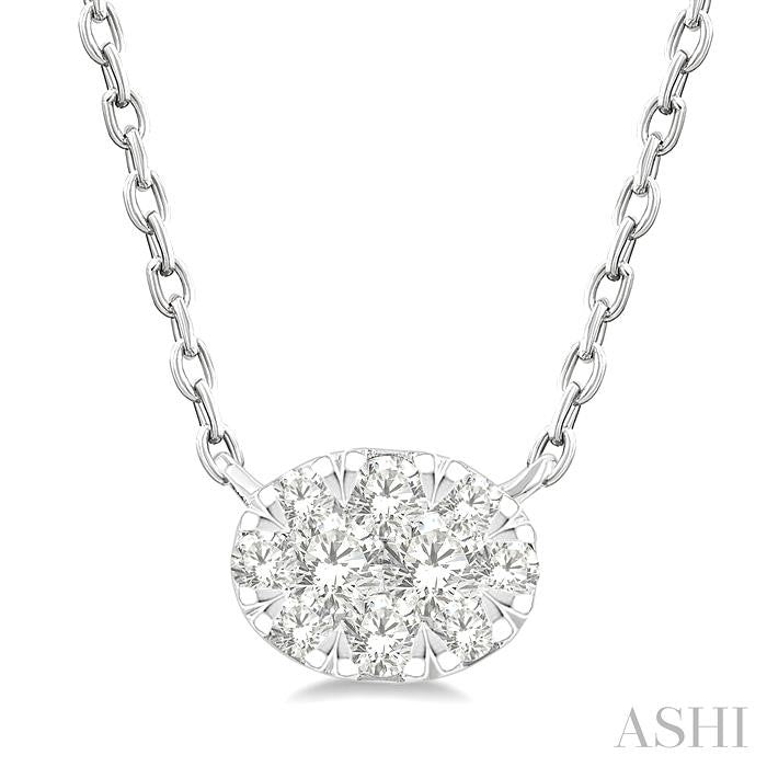1/10 Ctw Shine Bright Petite East-West Set Oval Shape Round Cut Diamond Fashion Pendant With Chain in 10K Yellow and White Gold