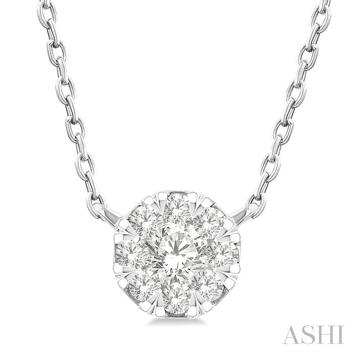 1/10 Ctw Shine Bright Petite Round Shape Round Cut Diamond Fashion Pendant With Chain in 10K Yellow and White Gold