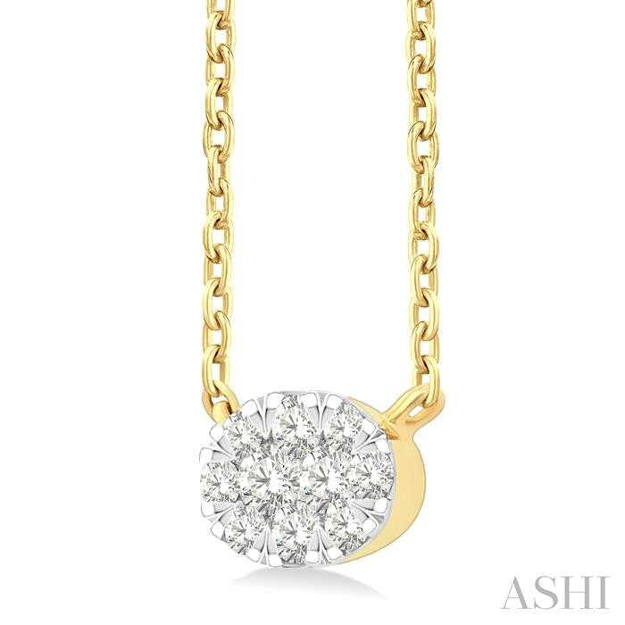 1/10 Ctw Shine Bright Petite East-West Set Oval Shape Round Cut Diamond Fashion Pendant With Chain in 10K Yellow Gold