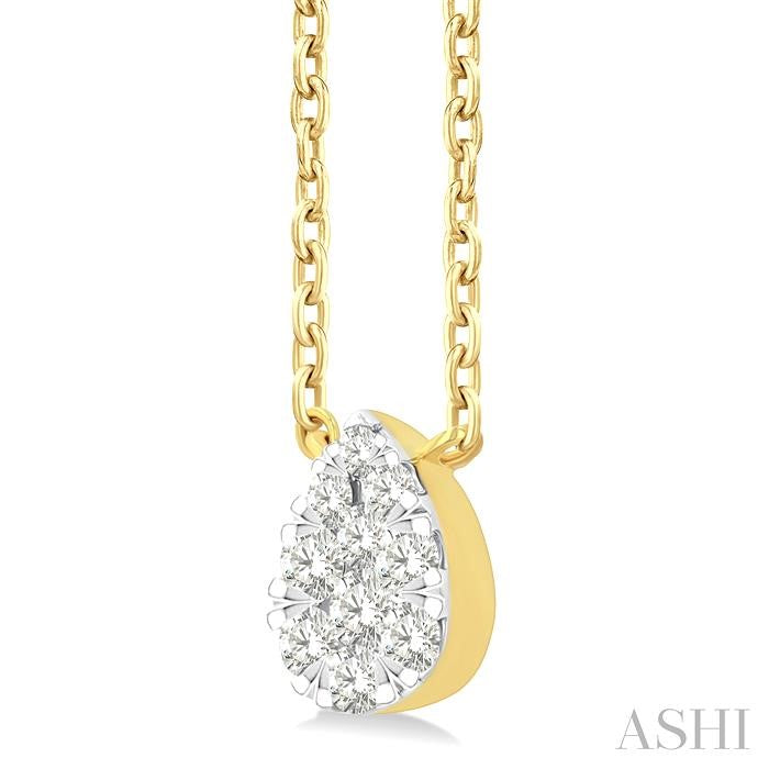 1/10 Ctw Shine Bright Petite Pear Shape Round Cut Diamond Fashion Pendant With Chain in 10K Yellow Gold