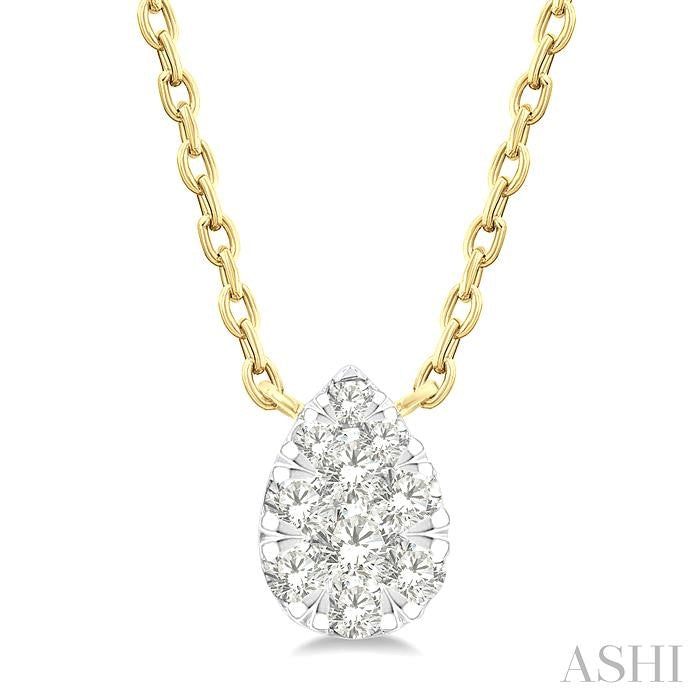 1/10 Ctw Shine Bright Petite Pear Shape Round Cut Diamond Fashion Pendant With Chain in 10K Yellow Gold