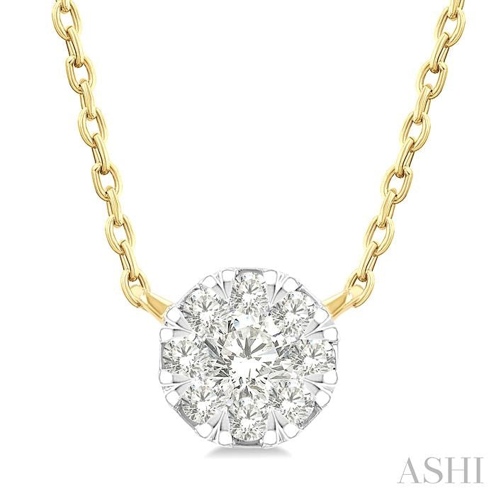 1/10 Ctw Shine Bright Petite Round Shape Round Cut Diamond Fashion Pendant With Chain in 10K Yellow Gold