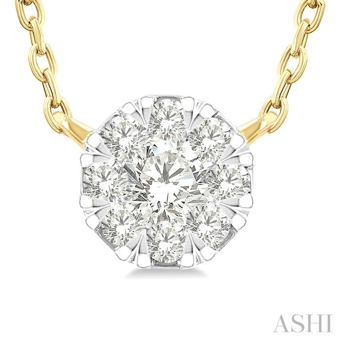 1/10 Ctw Shine Bright Petite Round Shape Round Cut Diamond Fashion Pendant With Chain in 10K Yellow Gold