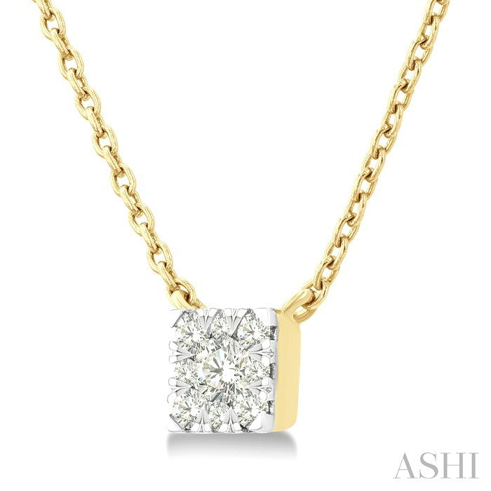 1/10 Ctw Shine Bright Petite Square Shape Round Cut Diamond Fashion Pendant With Chain in 10K Yellow Gold