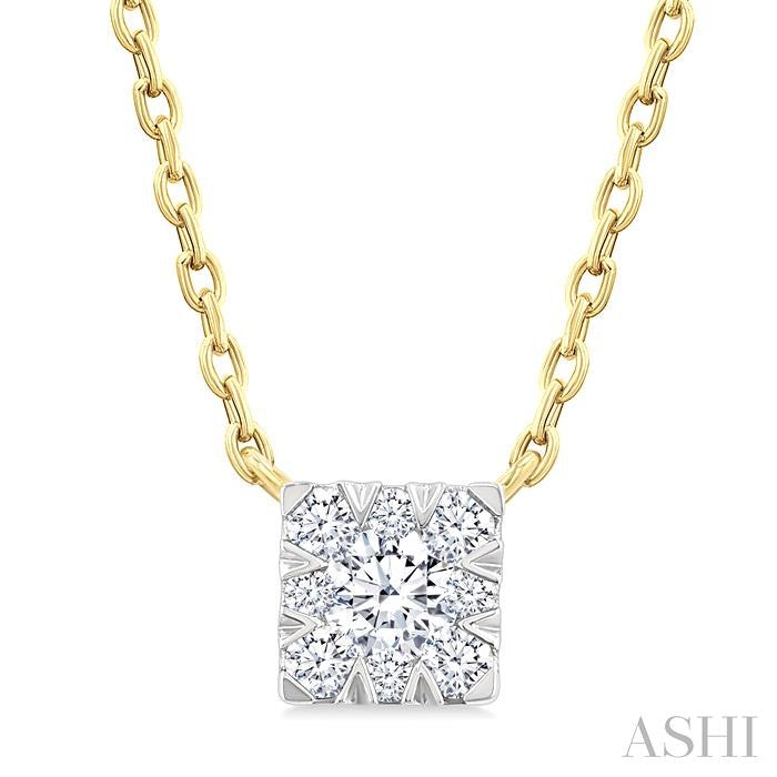 1/10 Ctw Shine Bright Petite Square Shape Round Cut Diamond Fashion Pendant With Chain in 10K Yellow Gold