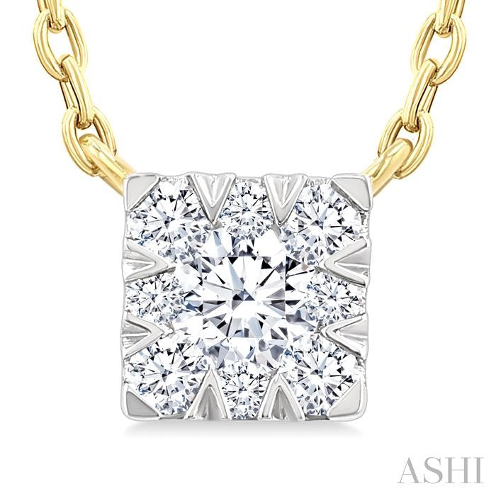 1/10 Ctw Shine Bright Petite Square Shape Round Cut Diamond Fashion Pendant With Chain in 10K Yellow Gold