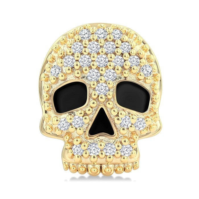 1/6 Ctw Petite Skull Round Cut Diamond Fashion Earrings in 10K Yellow Gold