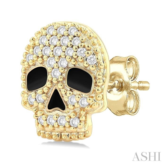 1/6 Ctw Petite Skull Round Cut Diamond Fashion Earrings in 10K Yellow Gold