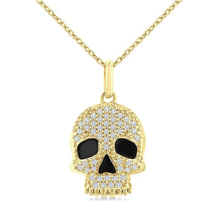 1/6 Ctw Petite Skull Round Cut Diamond Fashion Pendant With Chain in 10K Yellow Gold