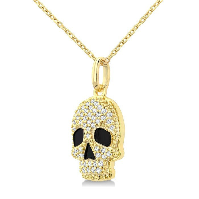 1/6 Ctw Petite Skull Round Cut Diamond Fashion Pendant With Chain in 10K Yellow Gold