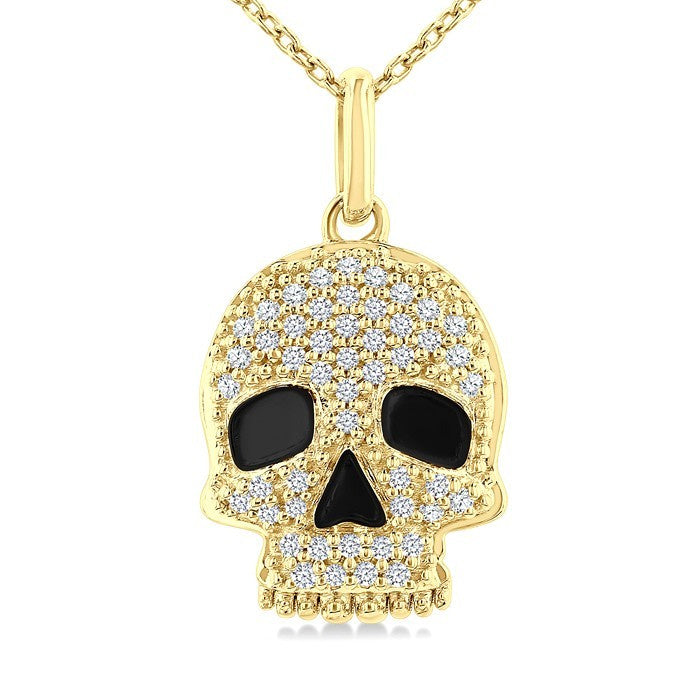 1/6 Ctw Petite Skull Round Cut Diamond Fashion Pendant With Chain in 10K Yellow Gold