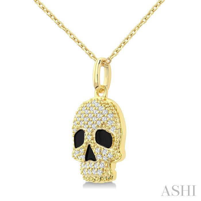 1/6 Ctw Petite Skull Round Cut Diamond Fashion Pendant With Chain in 10K Yellow Gold