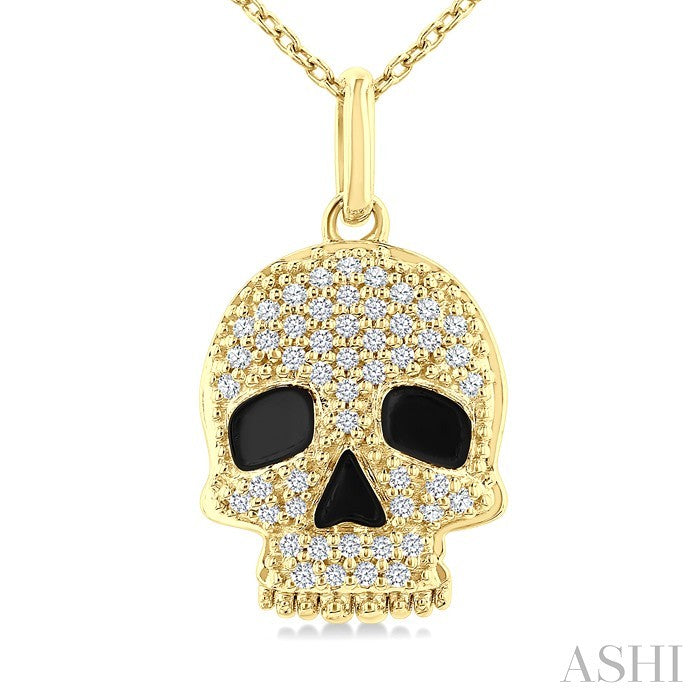 1/6 Ctw Petite Skull Round Cut Diamond Fashion Pendant With Chain in 10K Yellow Gold