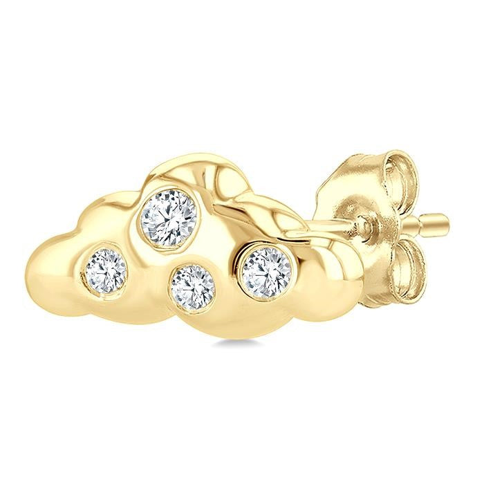 1/20 Ctw Round Cut Diamond Cloud Petite Fashion Earrings in 10K Yellow Gold
