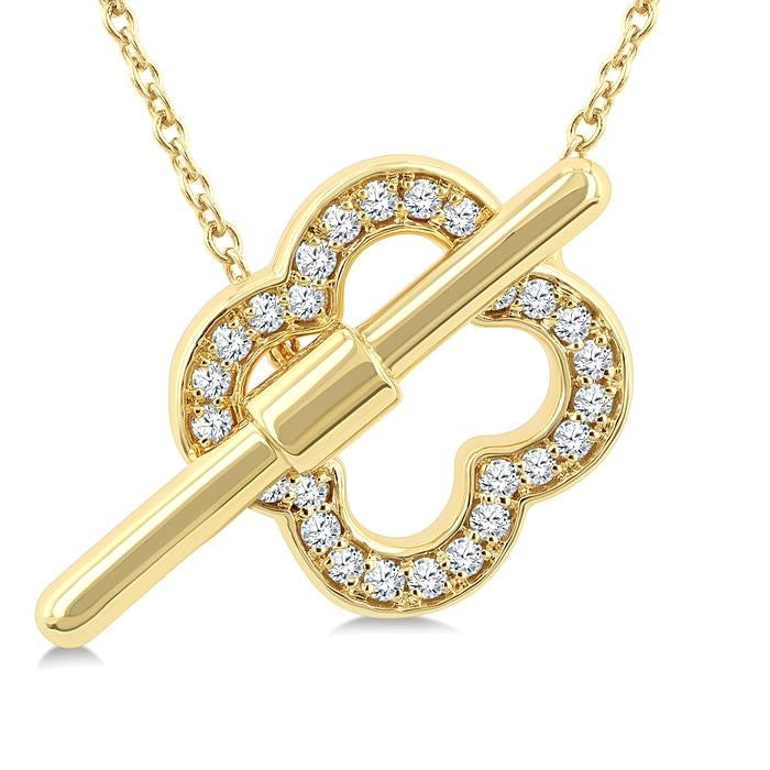 1/10 Ctw Clover Toggle Round Cut Diamond Petite Fashion Necklace in 10K Yellow Gold