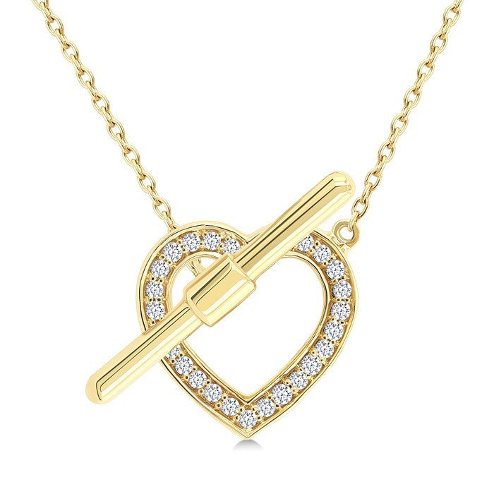 1/10 Ctw Heart Toggle Round Cut Diamond Petite Fashion Necklace in 10K Yellow Gold
