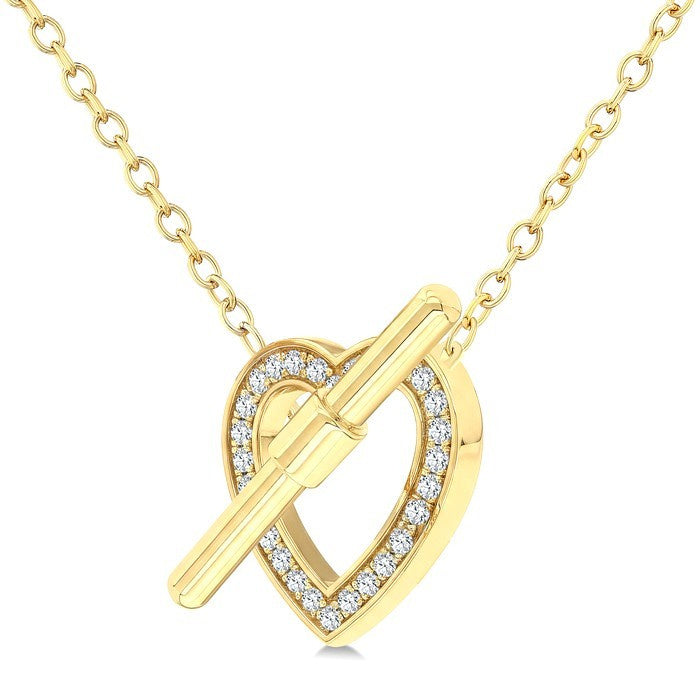 1/10 Ctw Heart Toggle Round Cut Diamond Petite Fashion Necklace in 10K Yellow Gold