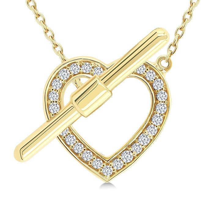 1/10 Ctw Heart Toggle Round Cut Diamond Petite Fashion Necklace in 10K Yellow Gold